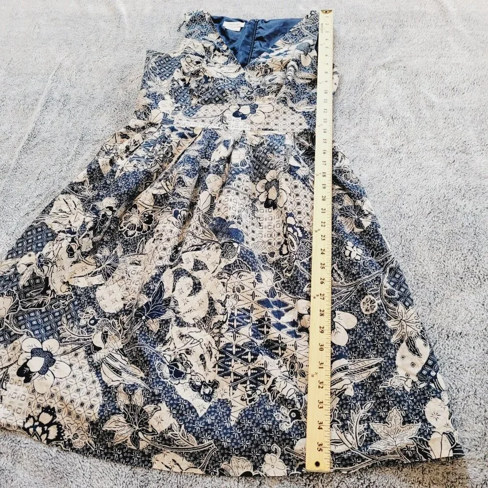 Cottagecore Dress‎ Size 6 Blue Faux Wrap Floral Retro Cotton Beachy Boho 16265x